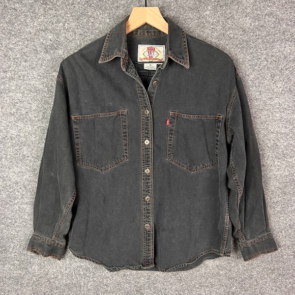 Vintage Levi's Womens Button Down Shirt Medium Long Sleeve Black Denim Western - Picture 1 of 10